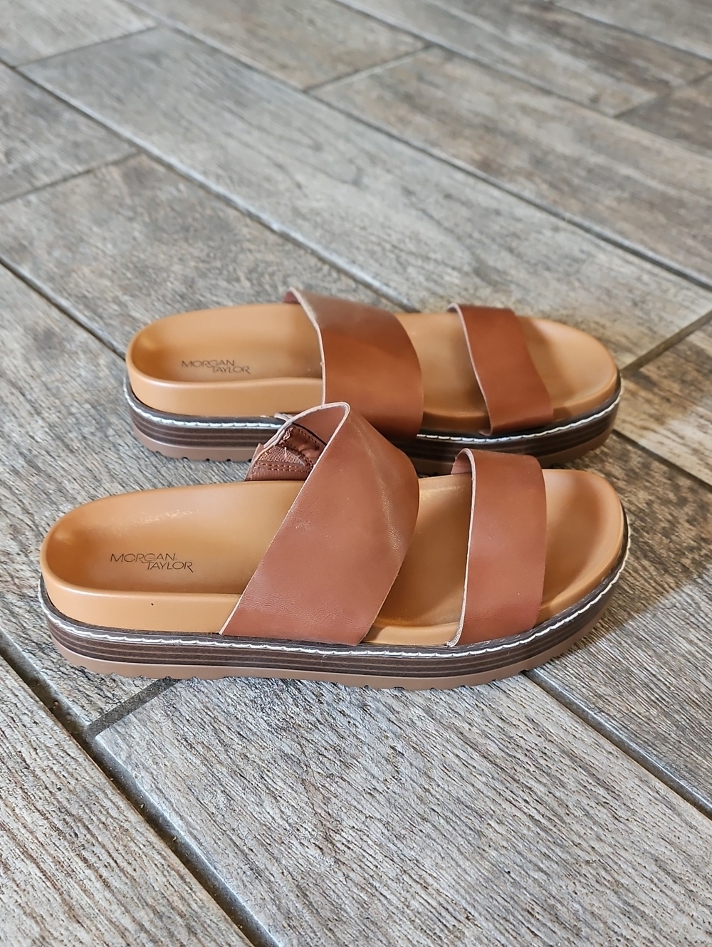 Morgan Taylor Windy Tan Crossover Slide Sandals